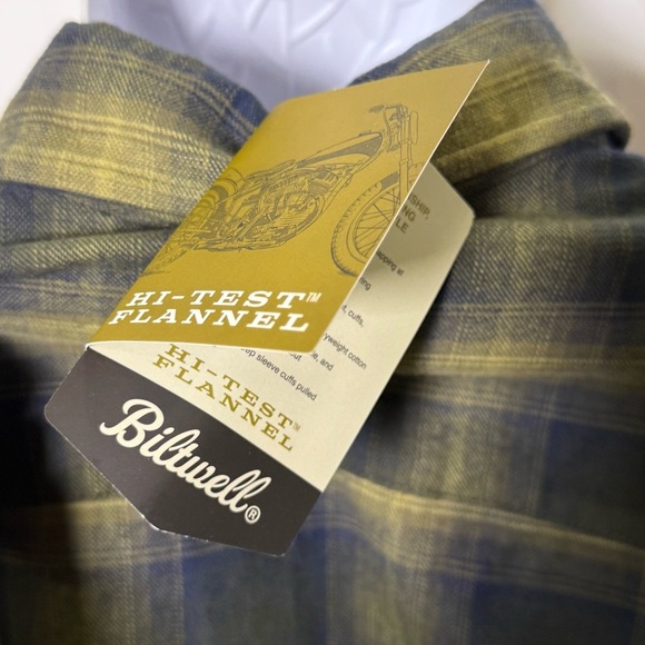 Biltwell Flannel Button Down Western Green & Navy Long Sleeve Mens Shirt Medium - Picture 10 of 16
